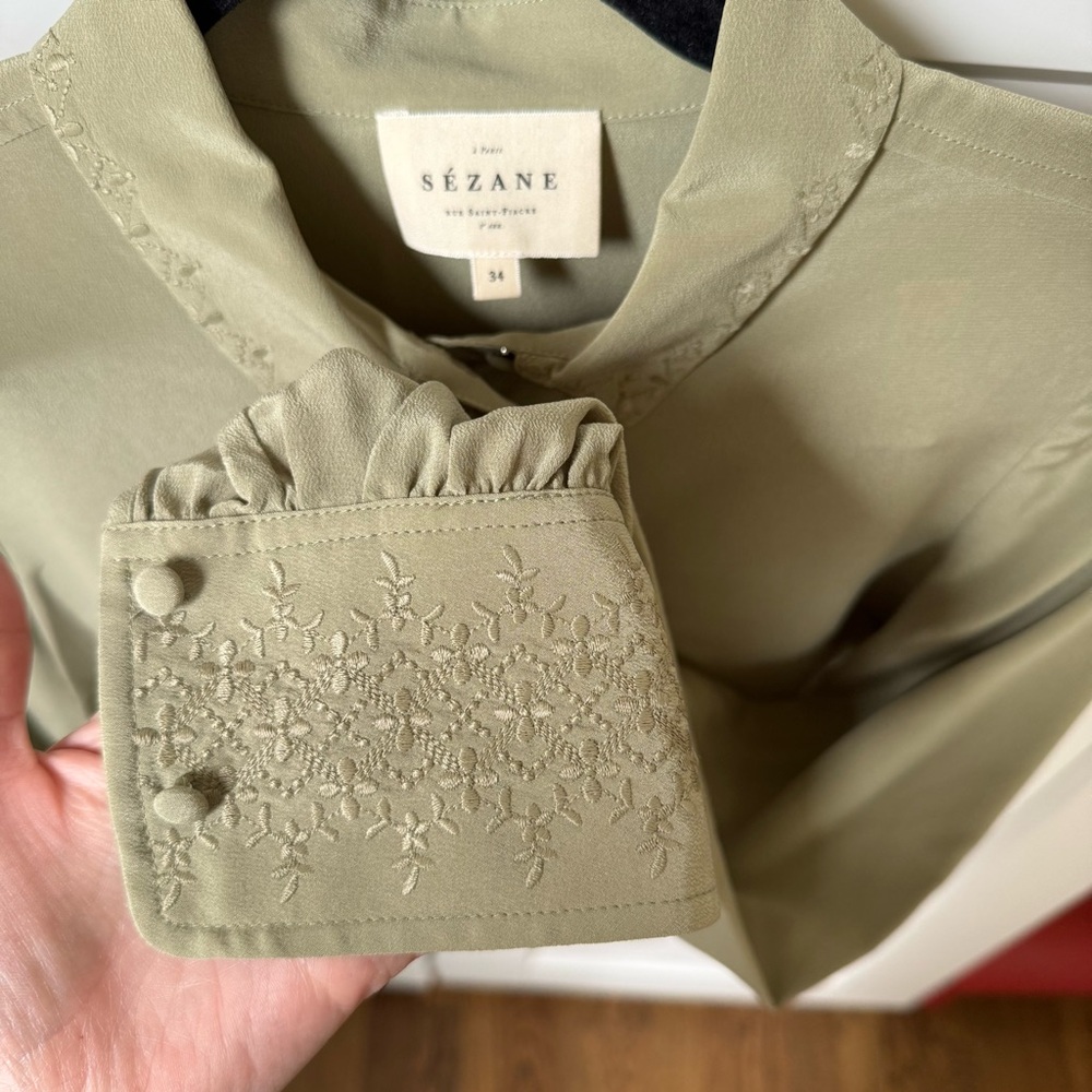 100% silk embroidered Sézane blouse
